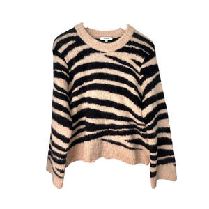 Madewell Sweater Womens L Cropped Wool Alpaca Zebra Striped Popover Animal Print